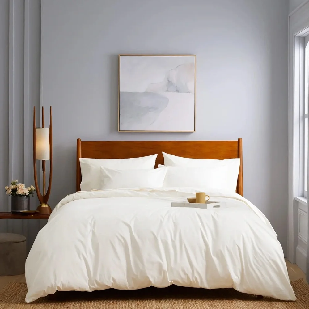 QUINCE NWT classic organic percale pipes duvet -full/queen -white
